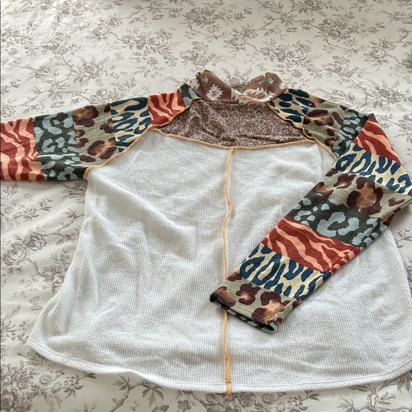 Sugarfox Tops - Multicolor Patchwork Long Sleeve Top